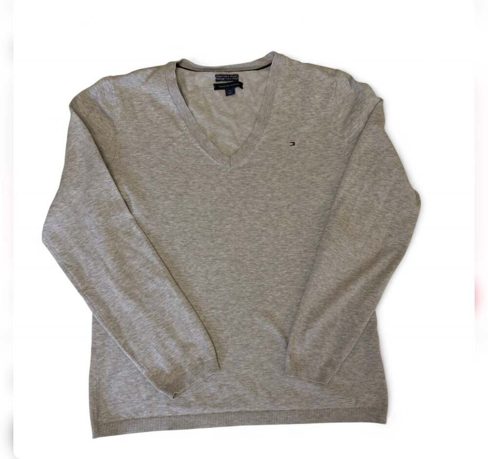 Tommy Hilfiger Gray women  Pima Cotton Blend V-Neck Pullover Size Mo